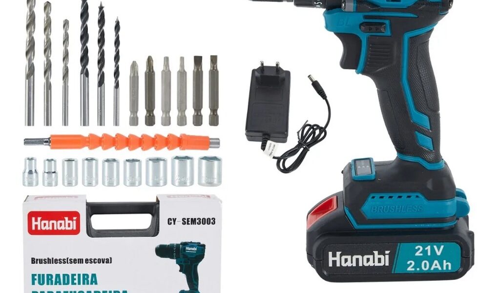 Furadeira Parafusadeira de Impacto Brushless Hanabi 40Nm Torque 21V 2 Baterias Portátil Profissional