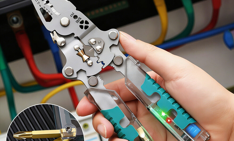 Descascador De Fio Dobráveis Com Detector De Tensão , Alicate Multifuncional Para Descascar Fios Cortar E Puxa