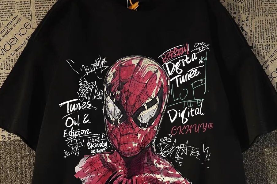 Camiseta Casual Anime Aranha Personagem Desenho Spider Man Grafites Camisa Adulto Infantil Unissex