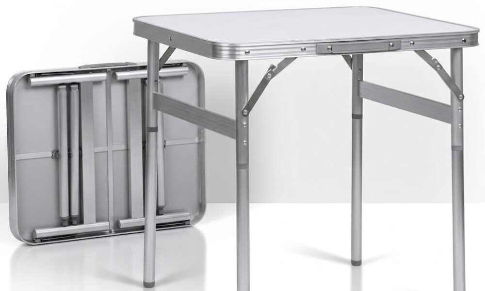Mesa Dobrável Vira Maleta Camping de Alumínio 60x45cm Branca 2 Níveis de Altura ZELT