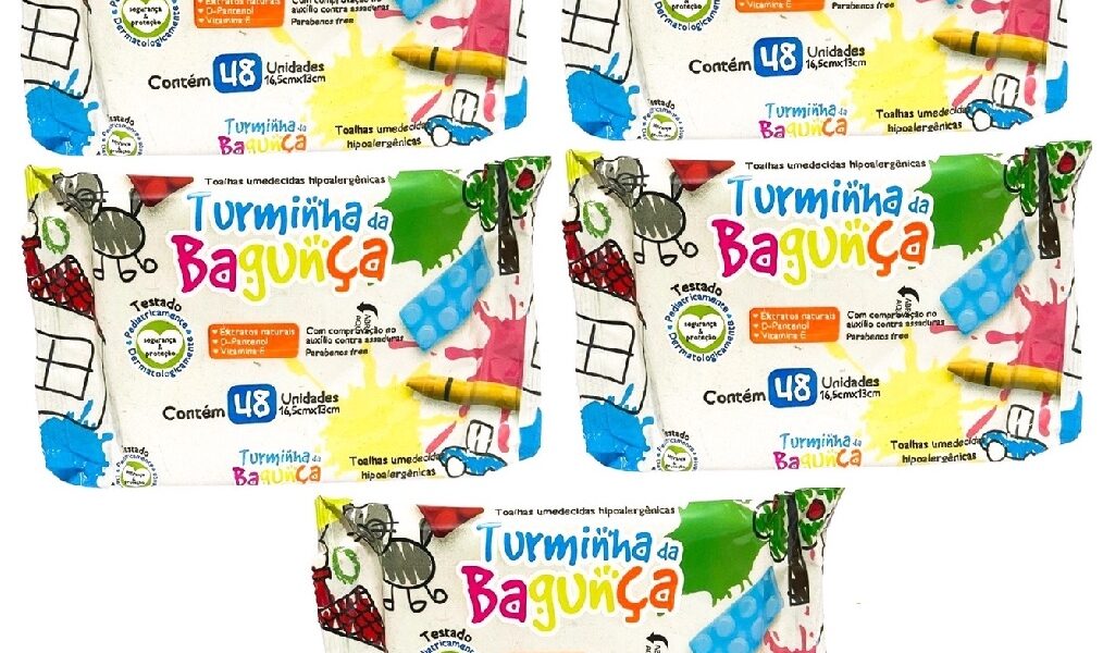 Kit com 5 - Lenço Umedecido Turminha da Bagunça Toalha Umedecida 48 Unidades