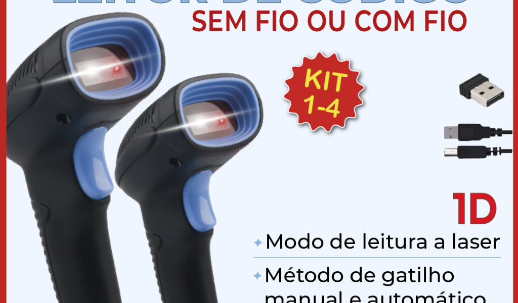 Leitor De Código De Barras Scanner Laser Com ou Sem Fio USB Leitura 1D