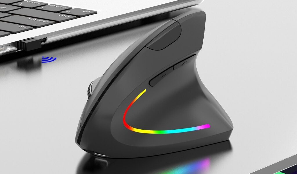 Mouse vertical sem fio 2.4G recarregável ergonômico vertical mouse 3 níveis de DPI ajustáveis ​​RGB Streamer AL853