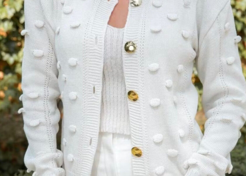 Casaco De Frio Luxo Com Detalhes e Botões De Tricot Tendência 2025 Blusa de frio feminina
