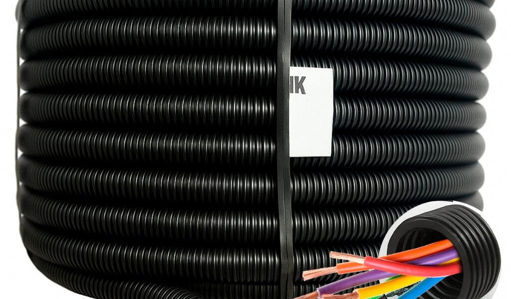 Conduite Corrugado Tubo Duto Eletroduto Resistente Com Guia 3/4", 1", 1.1/4 ou 1.1/2" 50m PEAD