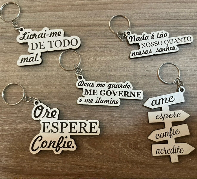 Kit 20 a 100 Chaveiros Com Frases Motivacionais Em Mdf Branco Para Lembrancinha Igreja