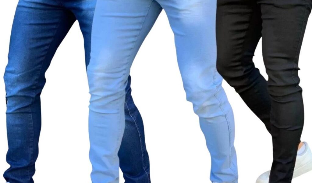 Kit com 3 Calças Jeans Masculina Premium Skinny Corte tradicional Basico com Lycra Lavagem Clara Escura ou Preta premium