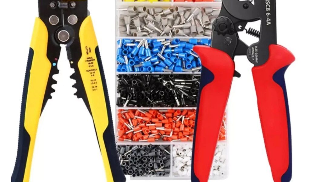 Kit de alicates de crimpagem + terminais de 1200 furos + alicates de decapagem de 0,25 a 10mm²