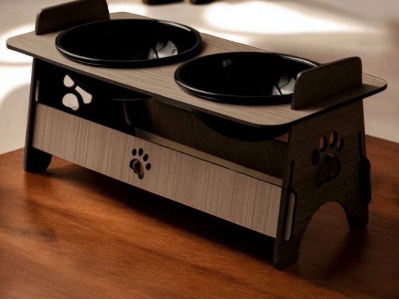 Comedouro Elevado em MDF para Cachorro e Gato – Design com Patinhas