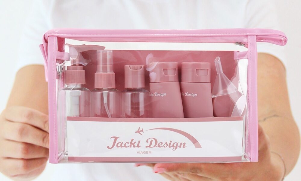 Kit Completo p/ Viagem com Frascos e Nécessaire Jacki Design - Cores e Estilos Variados