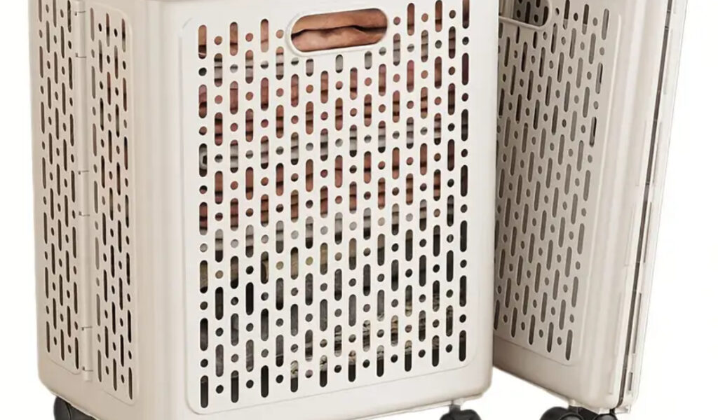 Cestos De Roupa Suja Retrátil Dobrável De Chão Com Rodinhas 46x38x28Cm