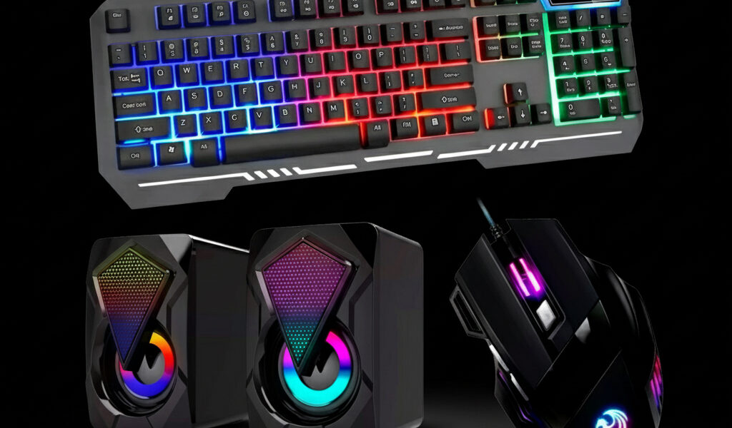 Setup Gamer Aportex Completo Teclado Backlight Iluminado + Mouse LED + Caixa de Som USB P2