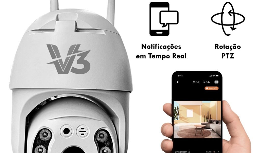 Câmera Inteligente Wi-Fi Full HD 1080p App V3 Áudio Bidirecional LEDs Infravermelhos e Detecção