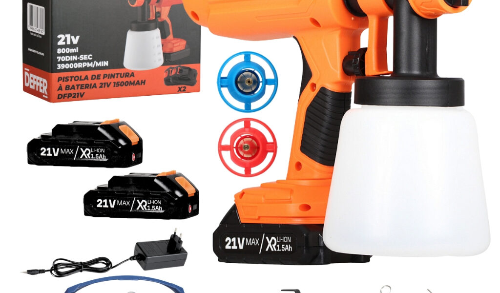 Pulverizadora de Tinta P/ Pintura a Bateria 21v C/ 2 baterias 3 Bicos e Acessórios - DEFFER