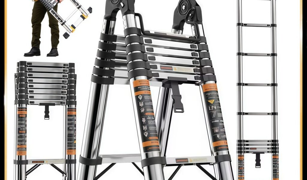 Escada Telescopica Multifuncional 3,1/3,5m 9 Degraus Inox Prata - Para Limpeza, Pintura e Manutenção