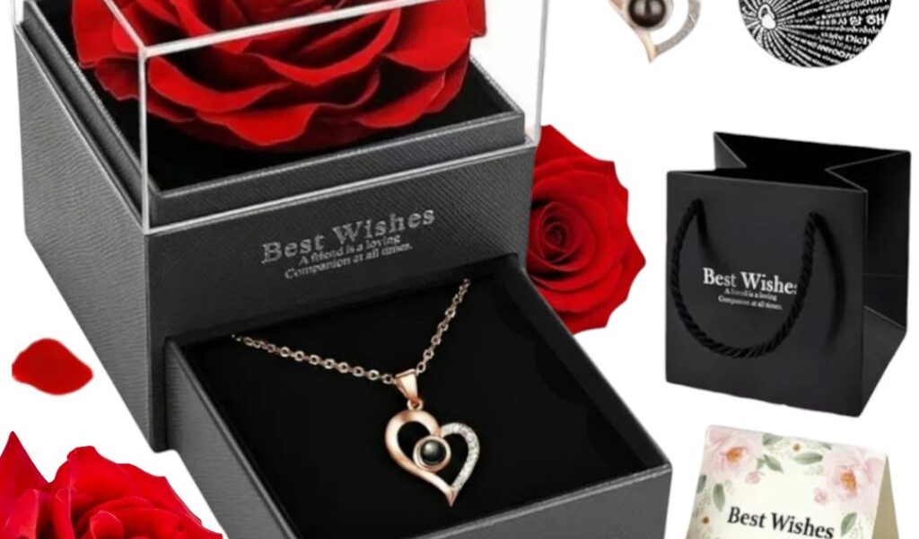 Rosa Eterna Preservada Caixa Presente E Colar Feminino Presente P/ Namorada Esposa Amiga Presente Para Dia Das Mães