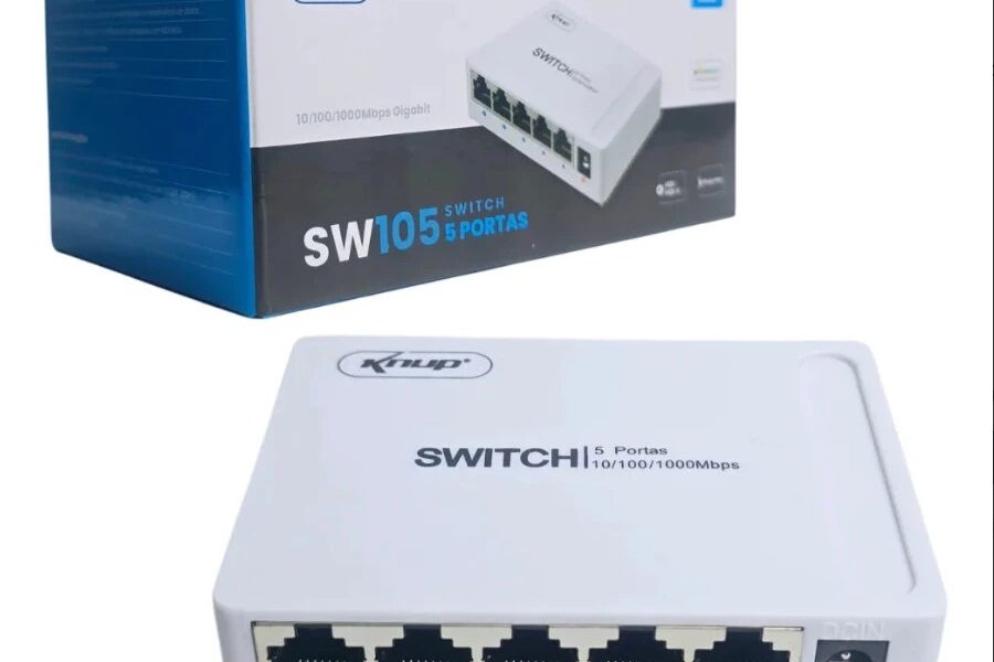Switch 5 Portas Gigabit: Velocidade sem complicação!Lan Gigabit Hub 10/100/1000mbps Bivolt KNUP