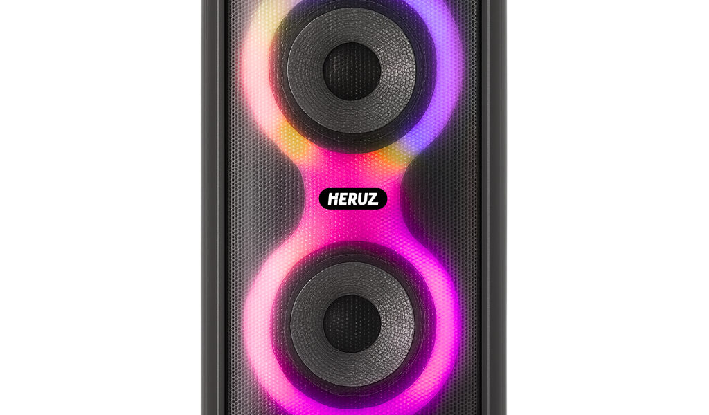 Caixa de Som Portatil Amplificada 2 Altos Falantes Caixinha Grande Potencia Heruz LED Bluetooth Recarregavel