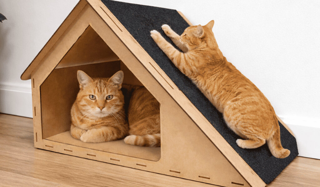 Rampa Casa de Gato Toca Para Gatos Arranhador Brinquedo Playground MDF Carpete 30x47x36cm