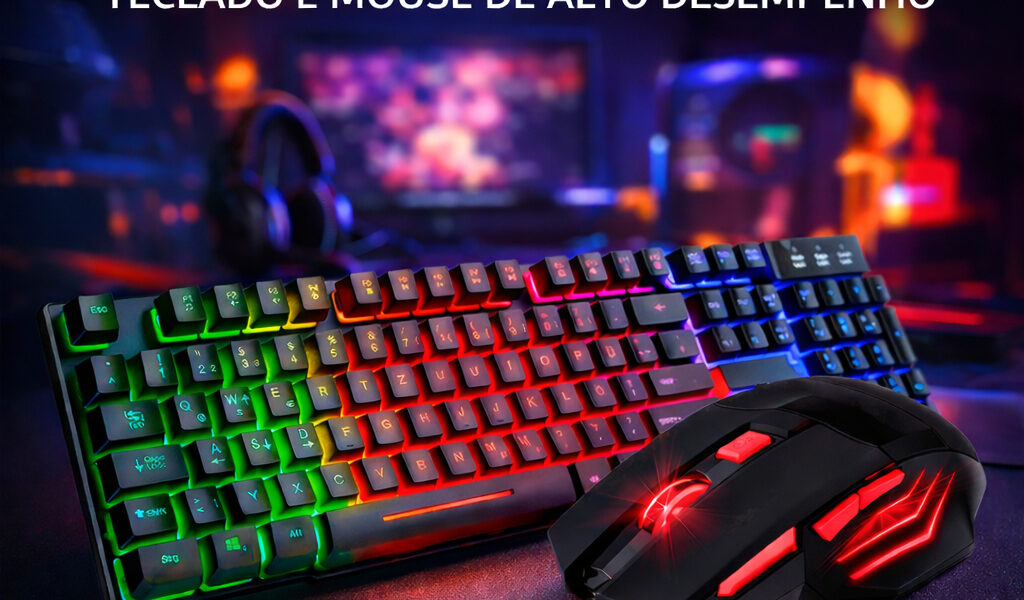 Kit Teclado Gamer Semi Mecanico Led Rgb Mouse Preto