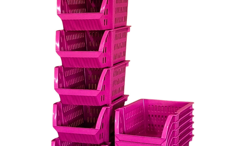 10 Cesto Rosa Caixa Bin Empilhável Organizador Expositor Estoque Loja Plástico 13x25cm