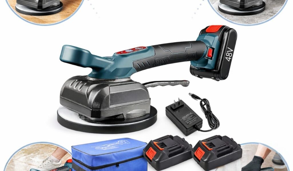 Máquina Assenta de Piso Elétrica 48V Vibratória Profissional 2 Baterias Ventosa Assenta Porcelanato e Cerâmica