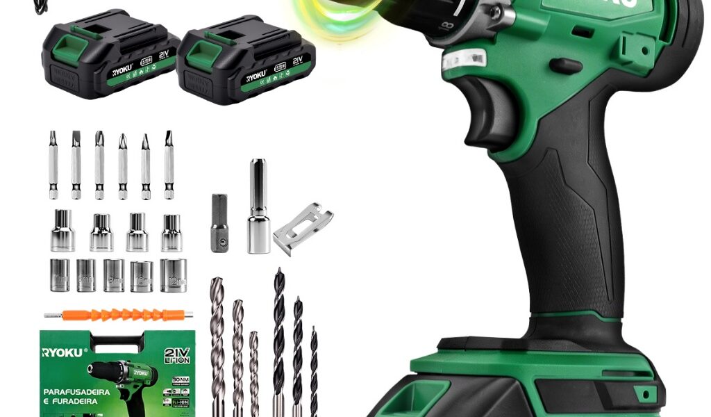Furadeira Parafusadeira Elétrica 21v 2 Baterias Ryoku Sem Fio Com Maleta
