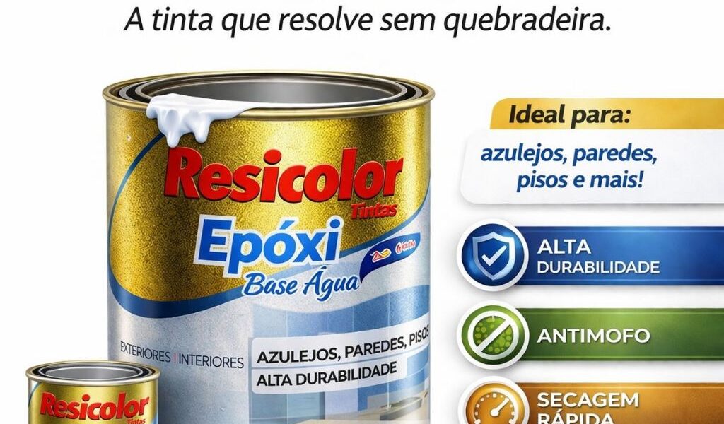 Tinta Epóxi Base Água Resicolor 900ml Original Branco Brilhante Sem Cheiro Antimofo Alta Cobertura