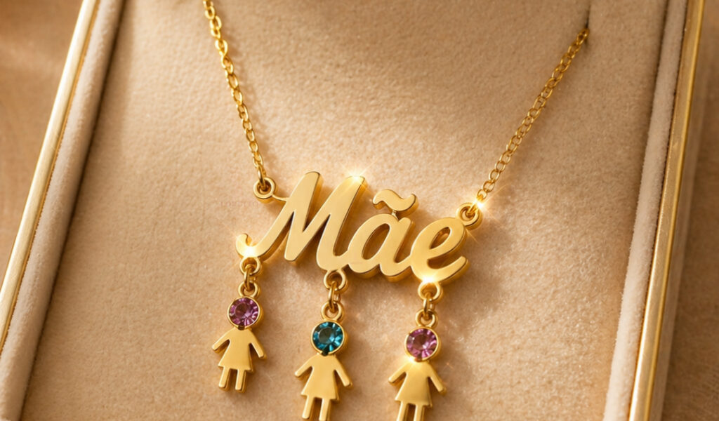 Colar Mãe de Filho Menina Banho de Ouro Ah356