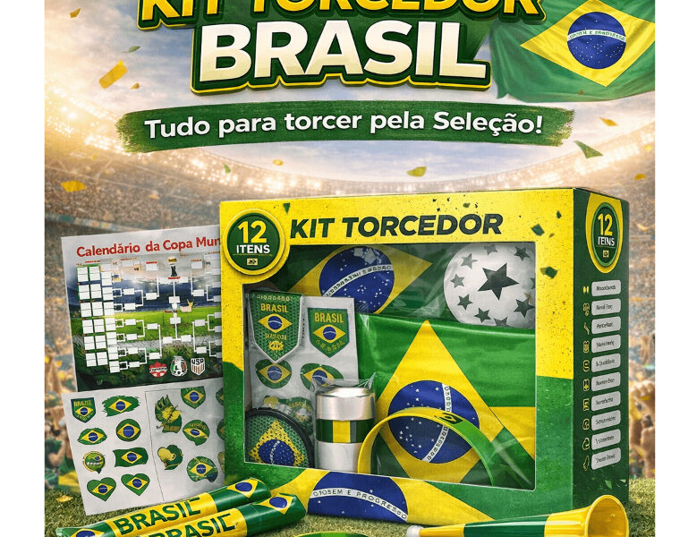 Kit Torcidor Torcida Brasil 12 Itens Copa 2026 Festa Futebol Adesivo Corneta Bandeira Oculos Brasil