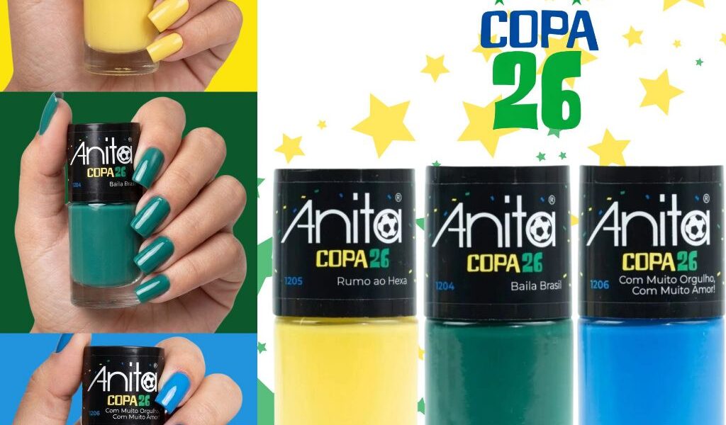 Kit 3 Esmaltes Anita Coleçao Copa do Mundo Tons Amarelo Azul Verde Cremoso Esmalte Atacado Copa 2026