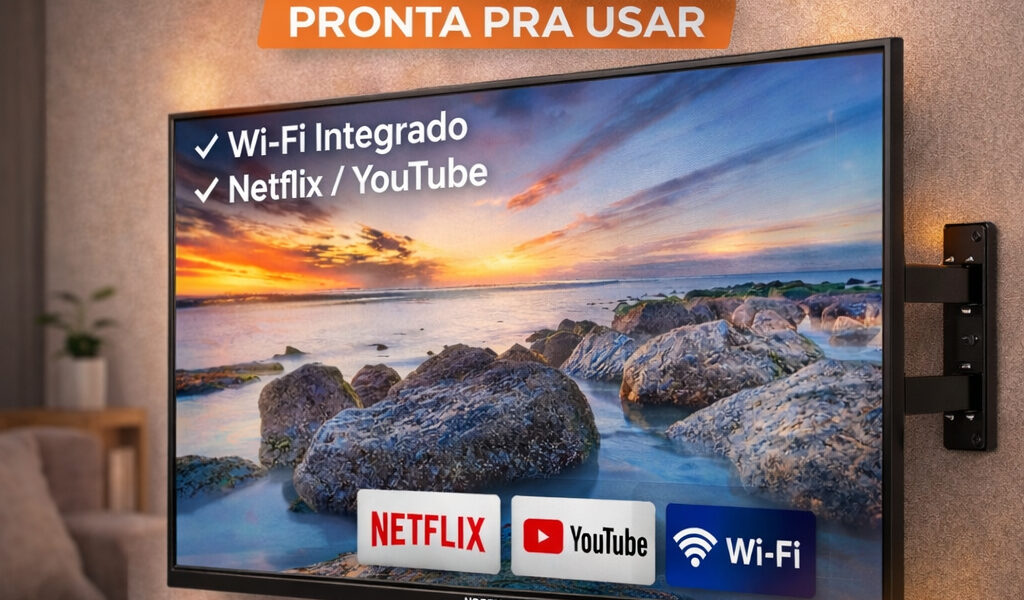 Smart TV 32" North Tech WiFi Bluetooth Netflix YouTube HDMI Tela Fina + Suporte de Parede Universal