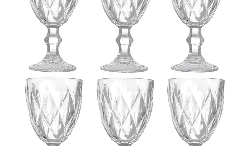 Jogo De 6 Taças Diamond Vidro Transparente 320ml 123útil