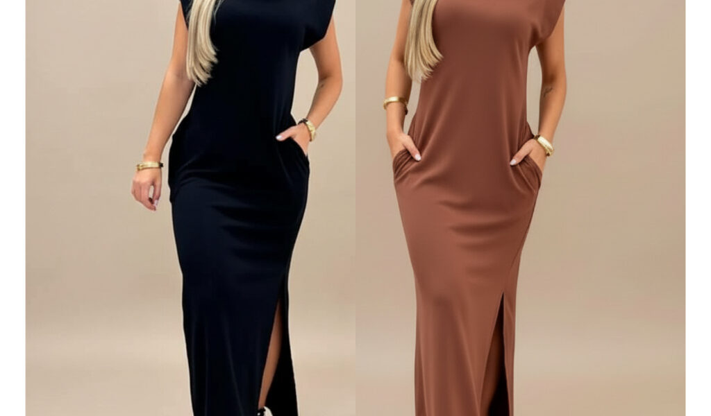 Vestido longo casual básico feminino ribana manga canelada muscle fashion gringa preto marrom