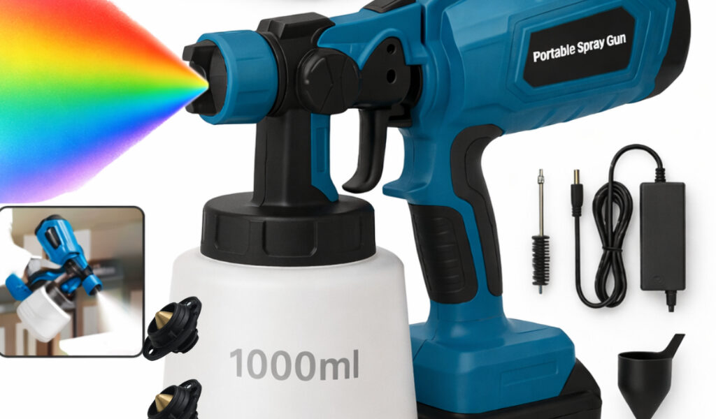 Pistola de Tinta Pulverizadora Elétrica 48V Sem Fio 1000ml + 2 Baterias Spray Gun Profissional