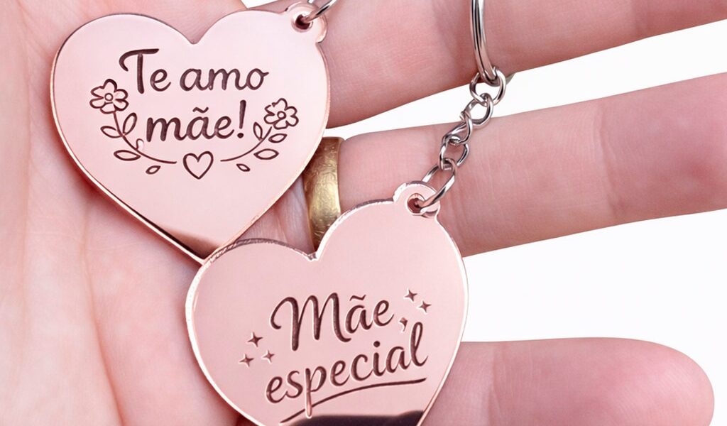 Chaveiro Dia das Mães em Acrílico Espelhado Rosê Gold Mimo Lembrancinha Presente