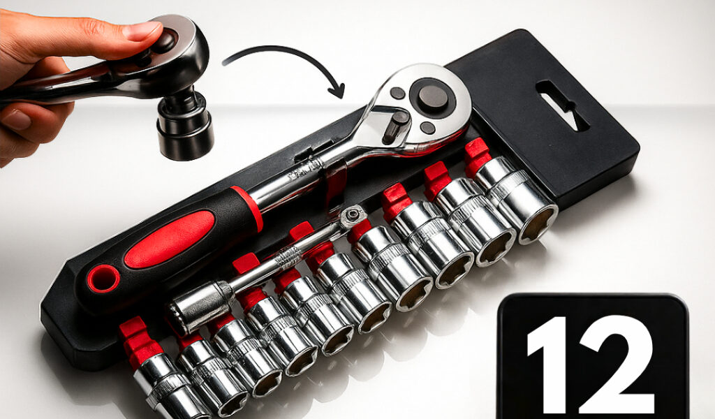 Kit 12 Chave Jogo Catraca Soquete 1/2 ou 1/4 Com 12 Peças 08-24 mm ou 04-13mm Com Extensão
