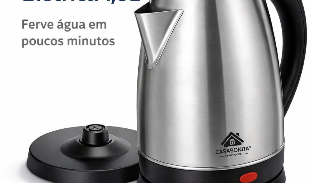 Chaleira Elétrica Inox 1,8L 110V com Desligamento Automático para Chá e Café CASA BONITA