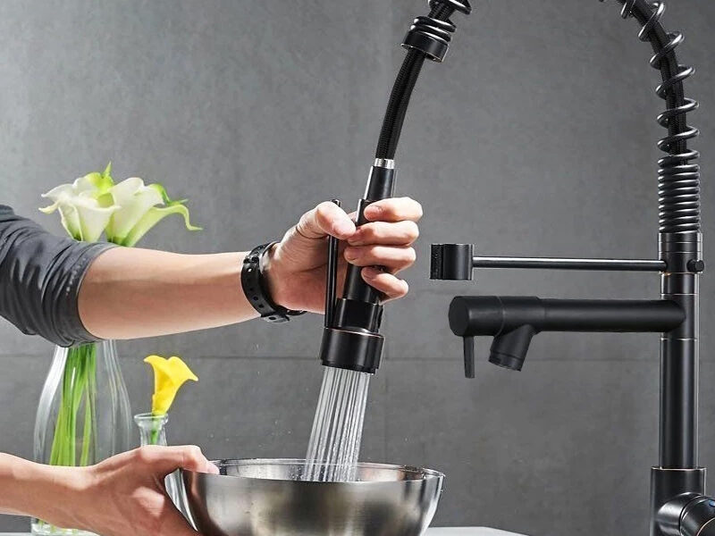 Torneira De Cozinha Gourmet Alça Única Com Extensor De Spray Tubo De Água Flexível Superior Prateado Para Ajuste