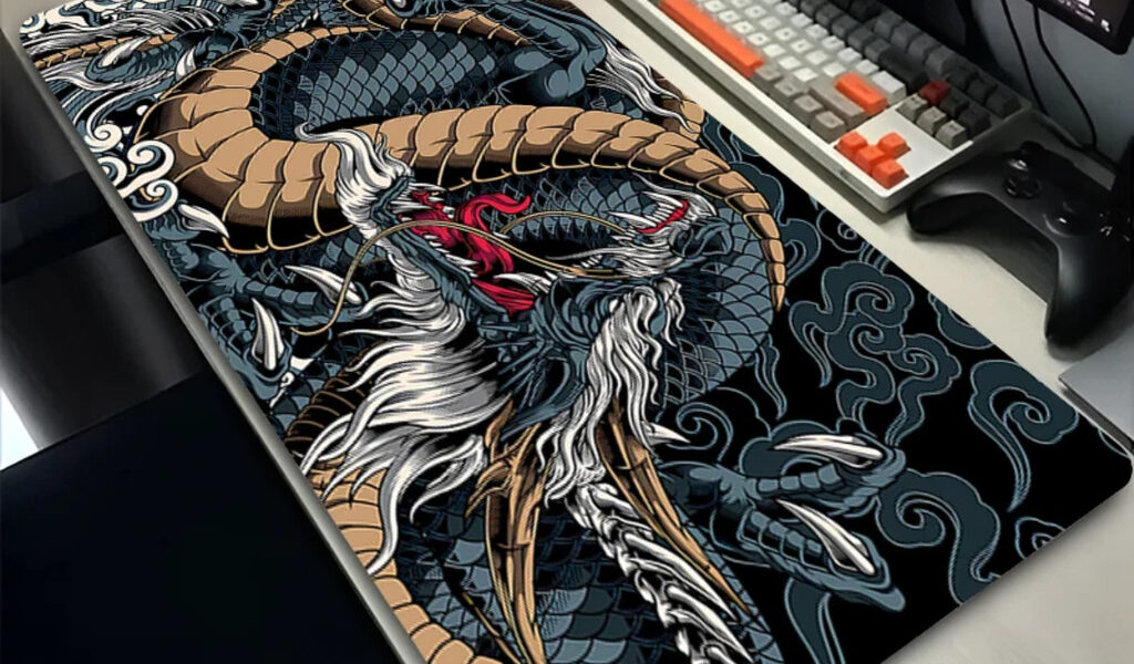 Mouse Pad Gamer Extra Grande Profissional 90x40 Desk Pad Tapete Dragão Preto Mundi
