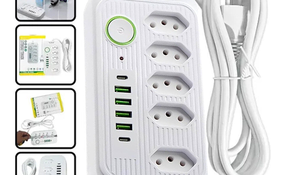 Filtro de Linha Bivolt 5+ Tomadas USB: Coibeu Extensão Segurança com 4 USB Tipo C e Cabo Energia para Casa