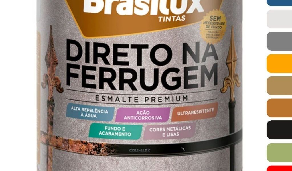 Tinta Direto na Ferrugem Esmalte Sintetico Para Portão Enferrujado 900ml Brasilux - Todas as Cores Disponiveis