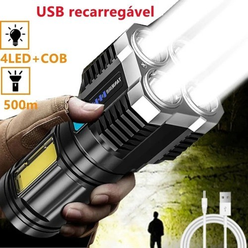 Lanterna de 4 Leds Potente Usb Recarregável Prova D'água Lanterna Mais Forte Do Mundo