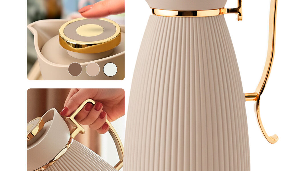 Garrafa Térmica Zaya Tuut 1L Canelada Design Sofisticado, Mantém Bebidas Quentes E Frias, Ideal Para Café E Chá Nude