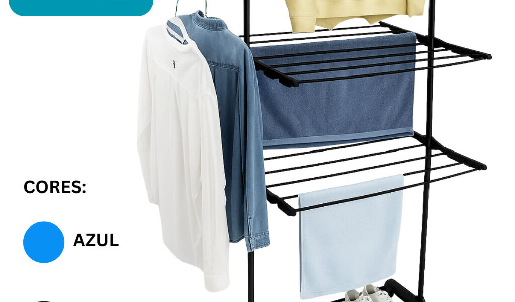 Varal De Chão 3 Andares Roupa Calcinha Grade Dobrável Portátil e Com Rodinhas Organização