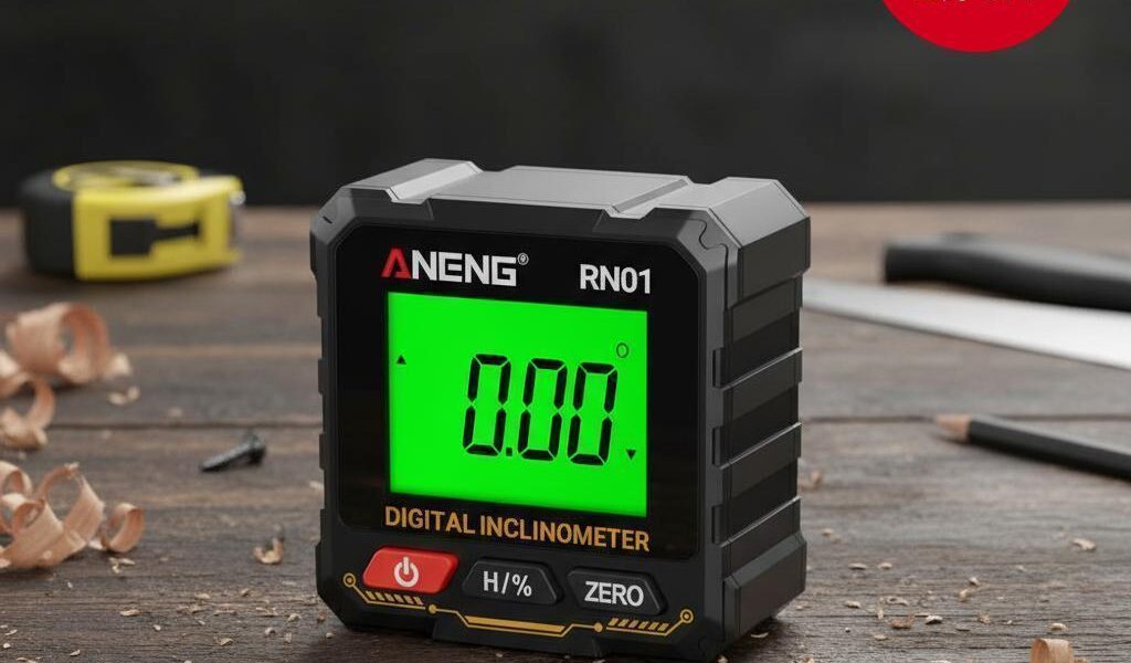 Uma Unidade ANENG RN01 Mini Goniômetro Digital 360° Medidor de Ângulo Inclinômetro Nível Testador de Inclinação Quatro
