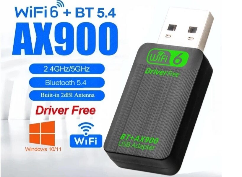 Adaptador USB AX900 WiFi 6 Bluetooth 5.4 Adaptador 2 em 1