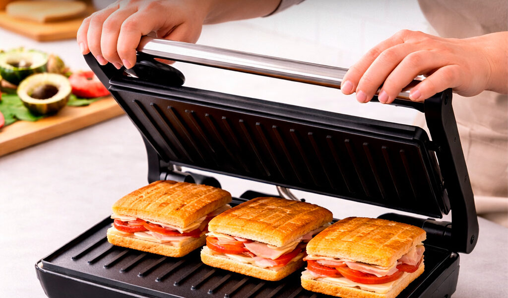 Mini Grill Grelha Sanduicheira Inox 750w Antiderrapante Alça Led Indicador