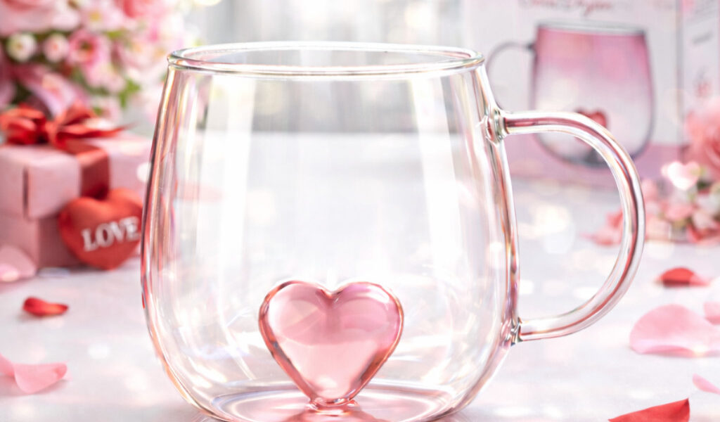 Caneca Coração 400ml Vidro Borossilicato Premium – Presente Romântico Dia das Mães / Namorados